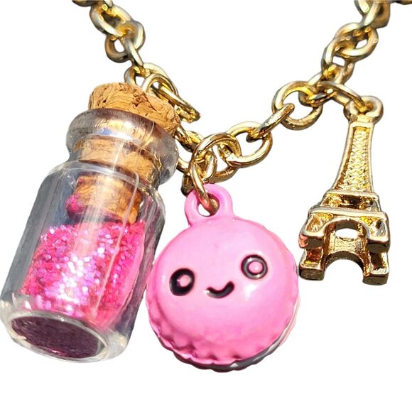 Icing Gold Tone Paris Charm Bracelet Girl's Claire's Fashion Pink Adj Jewelry - Picture 2 of 6